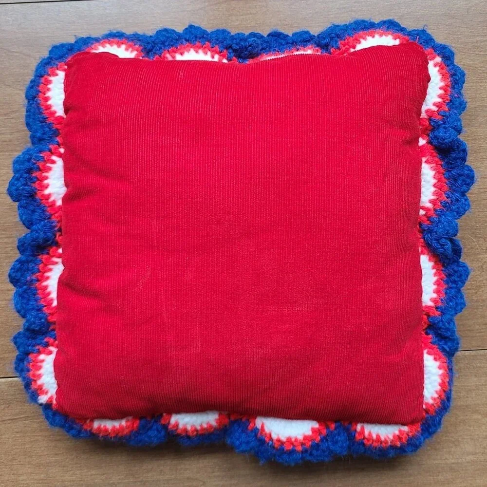 Vintage Crochet Granny Pillow Christmas Handmade